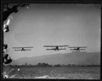 Biplanes flying near Griffith Park Airport, Los Angeles, [1928?]