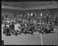 California National Guard members inside Exposition Park Armory, Los Angeles