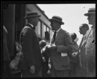 William Jennings Bryan, Jr. at train station, [Los Angeles?], 1934
