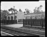 Street car stop at the California Pacific International Exposition in Balboa Park, San Diego, 1935-1936
