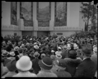 Visitors at the California State Building during the dedication at the California Pacific International Exposition in Balboa Park, San Diego, 1935