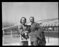 Ex-spouses Helene Barclay and McClelland Barclay at airport, Los Angeles, 1933