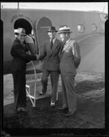 Three men and United Air Lines airplane, [1930s?]