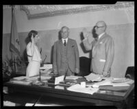 Los Angeles County supervisor Harry M. Baine being sworn in, Los Angeles, 1932