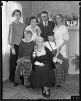 Jemina Melinda Bingham on her 100th birthday, with family members, Los Angeles, 1935