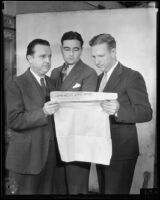 John J. Beck, A. Ronald Button and Edward S. Shattuck study an election ballot, Los Angeles, 1934