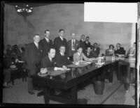 Attorneys, including William Beirne, and others in a courtroom, Los Angeles