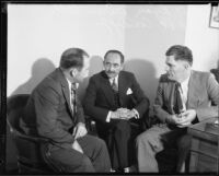 Marino Bello, stepfather of actress Jean Harlow, with police detectives, Los Angeles, 1932