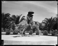 Statue of Tenjin reading on the back of an ox, Bernheimer Gardens, Pacific Palisades, [1938?]