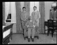 Prince Bhubal of Siam poses with his sons B. NaRanona and L. NaRanona, Los Angeles, 1928