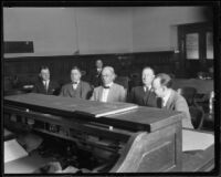Men in courtroom during the Arthur Burch murder trial, Los Angeles, 1921