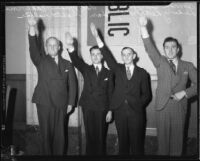 Friends of New Germany Dr. Konrad Burchardi, Hermann Schwinn, Ludwig Leithhold, and Hans Winter Halter appear in court, Los Angeles, 1933-1934