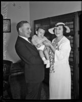 Judge Fletcher Bowron, his wife and newly adopted son Barrett, Los Angeles, 1934