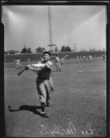 Cleo Carlyle at practice with the Hollywood Stars baseball team, Los Angeles, 1928-1934