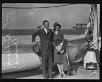 Nancy Carroll and her husband Jack Kirkland on a ship, Los Angeles, 1931