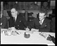 Capt. Richard E. Cassidy and Lt. Burton L. Hunter at a Navy day luncheon, Los Angeles, 1934