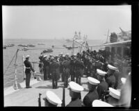 Admirals leaving U.S.S. Texas, Long Beach Harbor, 1931