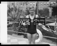 Austin Clapp, Olympic medalist, at the Ambassador Hotel Plunge event, Los Angeles, 1928