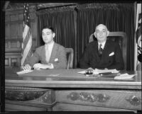 Judges Thurmond Clarke and Robert M. Clarke, father and son, in Superior Court, Los Angeles, 1932