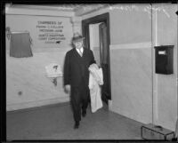 Judge Frank C. Collier leaving his chambers, Los Angeles, 1930s
