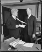 Judge Hartley Shaw and Judge Frank C. Collier in an office, Los Angeles, 1930s