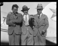C. B. D. Collyer and Harry Tucker at Mines Field after a transcontinental flight, Los Angeles, 1928