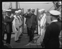 Admiral Spencer S. Wood and staff board the Baltimore, San Pedro, 1920