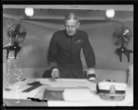 Admiral Spencer S. Wood makes a defense plan aboard the Baltimore, San Pedro, 1920