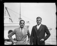 Victoriano Zorrilla and Buster Crabbe, swimmers, Los Angeles, ca. 1930