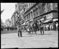 Horse-drawn travois at Transportation Day parade during La Fiesta de Los Angeles celebration, Los Angeles, 1931