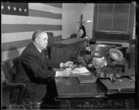 George Rochester, foreman of the grand jury, at his desk, Los Angeles, 1932