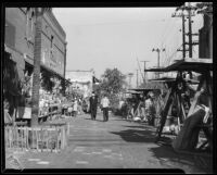 View down Olvera Street, Los Angeles, 1930s