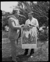 Benji Okubo receiving an award from J. Y. Blaikie for a poster that he created for the California Botanic Garden, Los Angeles, 1928