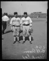 Bill Cronin and Frank Cox in the uniform of the Portland Beavers baseball team, Los Angeles, 1930s