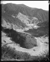 San Gabriel Canyon during the construction of the San Gabriel Dam, Azusa, 1935