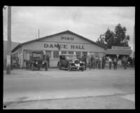 People gathered in front of a dance hall after the failure of the St. Francis dam and resulting flood, Piru, 1928
