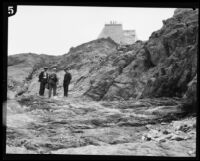 Geologists and civil engineers (probably) investigating the failure of the Saint Francis Dam, San Francisquito Canyon (Calif.), 1928