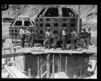 Hydroelectric generators during the reconstruction of Power House no. 2 following the failure of the Saint Francis Dam, San Francisquito Canyon (Calif.), 1928