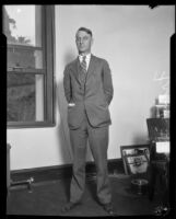 Frank Dewar, standing in office, possibly following resignation from Jailer, Los Angeles, 1929