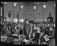 Gordon Stewart Northcott in courtroom during his murder trial, Riverside, 1929