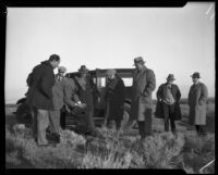 Men search for murder victim remains in the Mojave Desert during the Gordon Stewart Northcott case, Riverside, 1928-1929