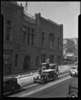 Building with rusticated stone facade damaged by the Long Beach earthquake, Southern California, 1933