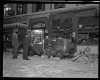 Building and automobile on Beacon Street damaged by the Long Beach earthquake, San Pedro, 1933