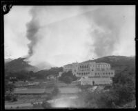 Encino Country Club threatened by a fire, Los Angeles, 1924