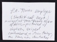 Handwritten note describing photographs of Mary Fiesel, Los Angeles, (1930-1935?)