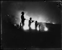 Workers during La Crescenta fire, Los Angeles, 1933