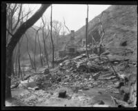 Ruins of home destroyed by the Sunset Canyon fire, Los Angeles, 1927