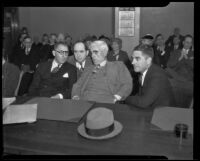 Buron Fitts and his attorneys during his perjury trial, Los Angeles, 1934