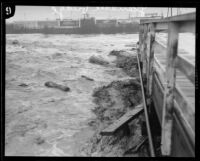 Glendale bridge destroyed by storm flooding in the Los Angeles River, Los Angeles, 1927