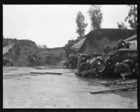 Cars marooned by flood debris outside Bohemian Gardens nightclub, Los Angeles, 1934